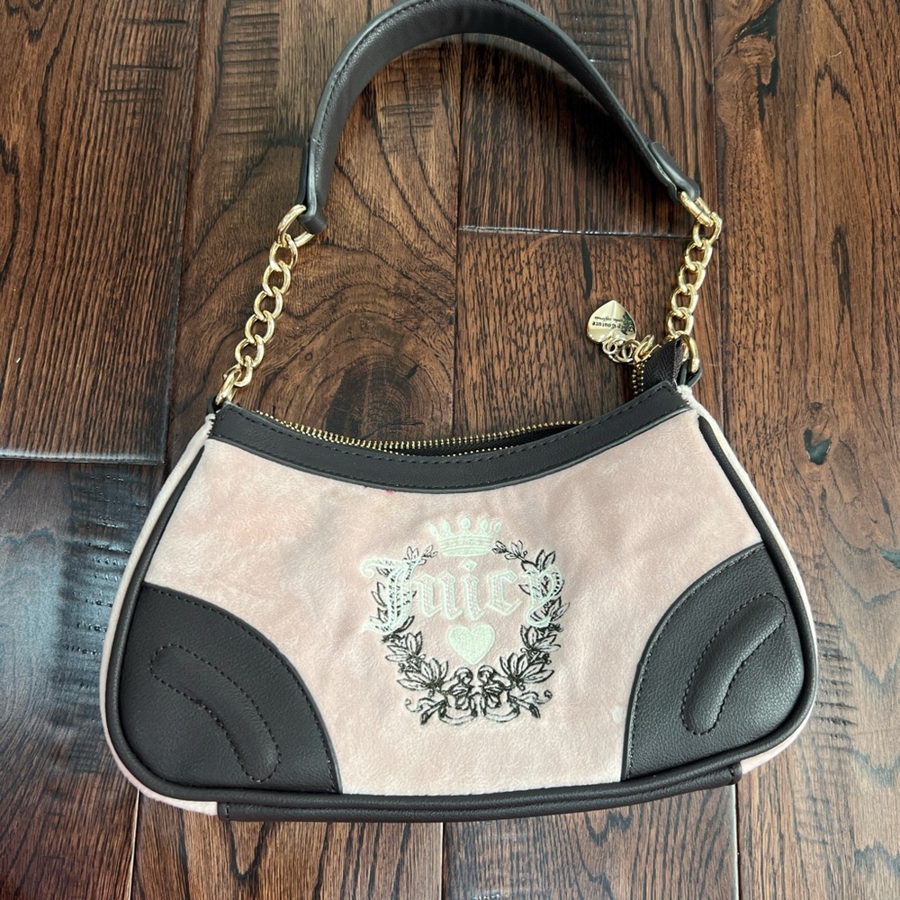 Juicy Couture Pink and Black Shoulder Bag with Gold Chain Details